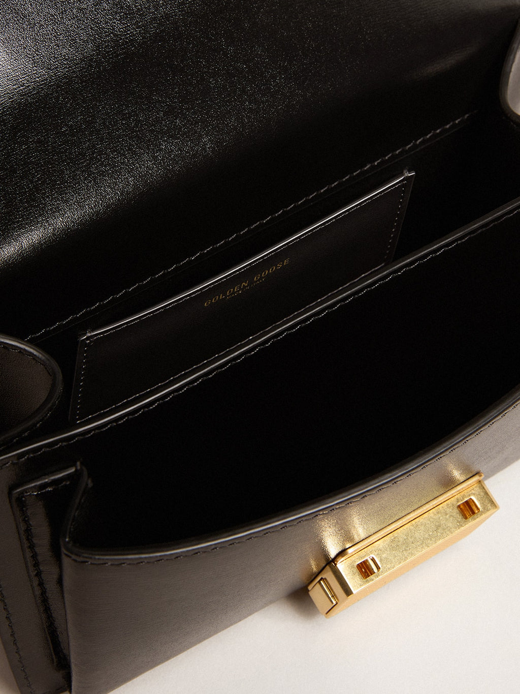 Small Venezia Bag in black boarded leather with silk scarf| Golden Goose