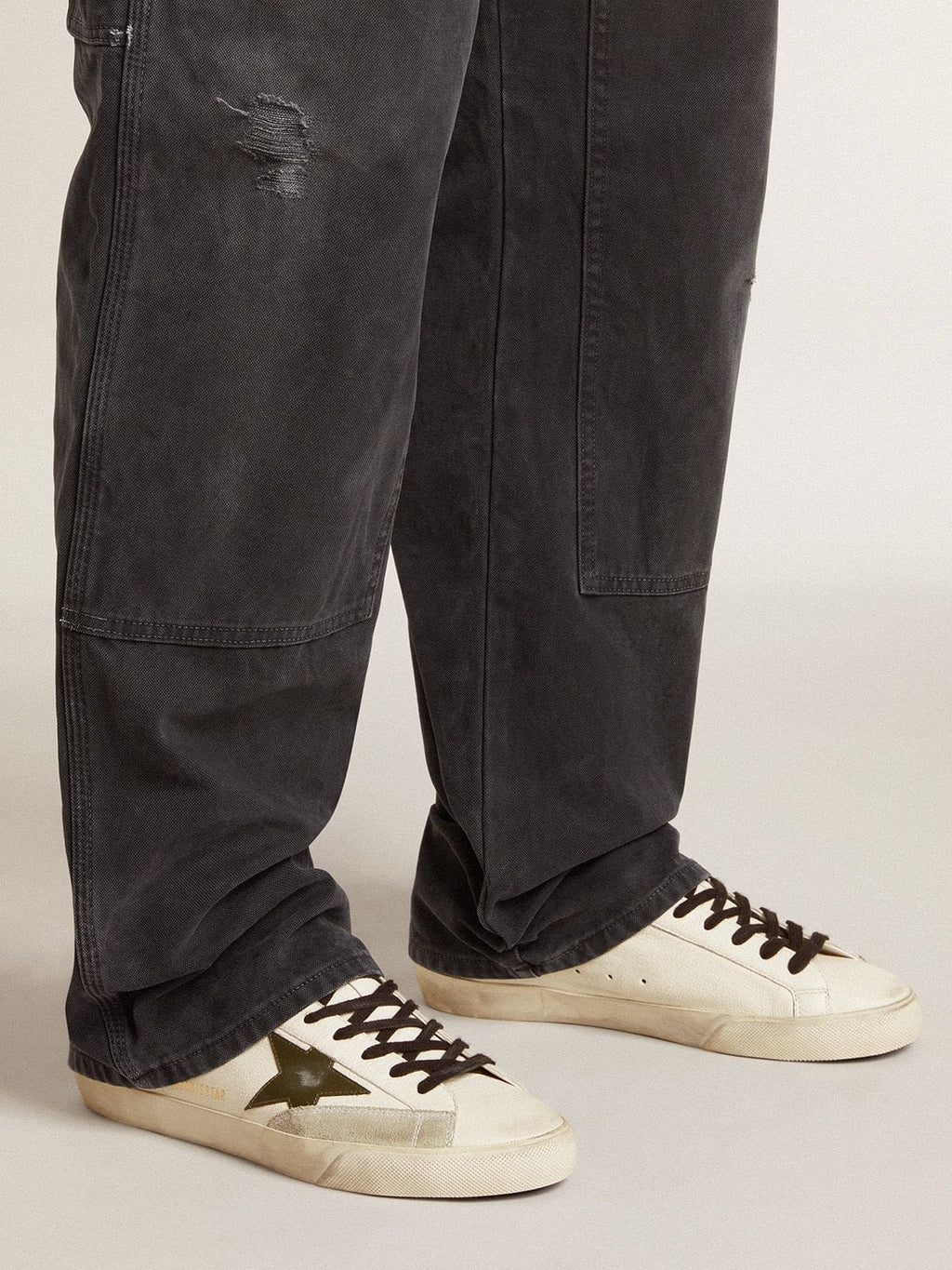 Men's Super-Star in nappa with green leather star and gray leather heel tab| Golden Goose