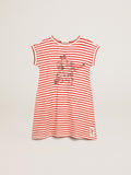 Mini dress with white and red stripes and embroidery on the front| Golden Goose