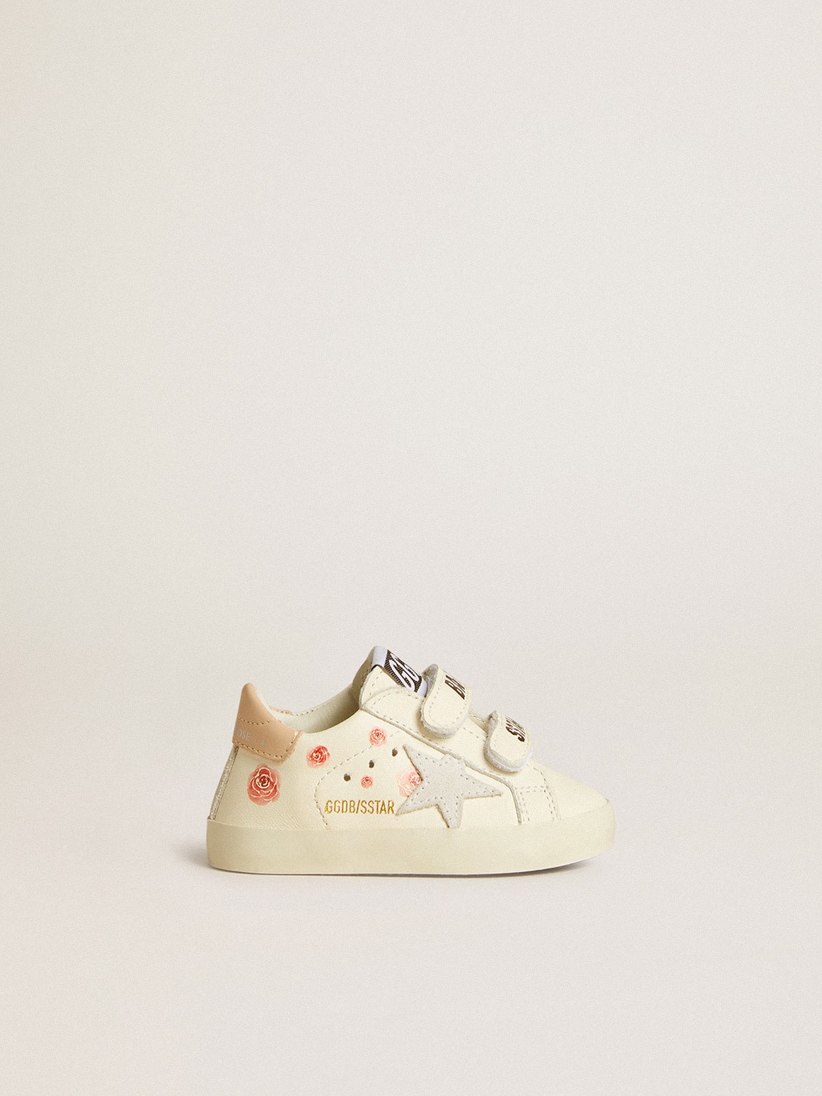 Baby School in nappa leather with pink rose motif and white suede star| Golden Goose