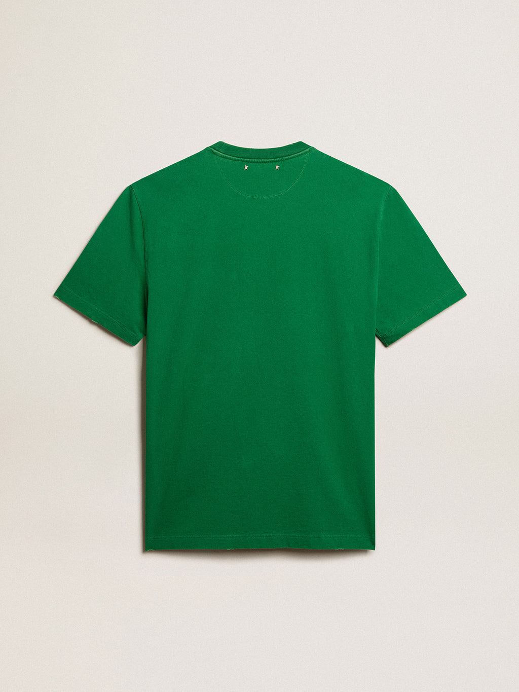 Men's green cotton T-shirt with lettering at the center| Golden Goose