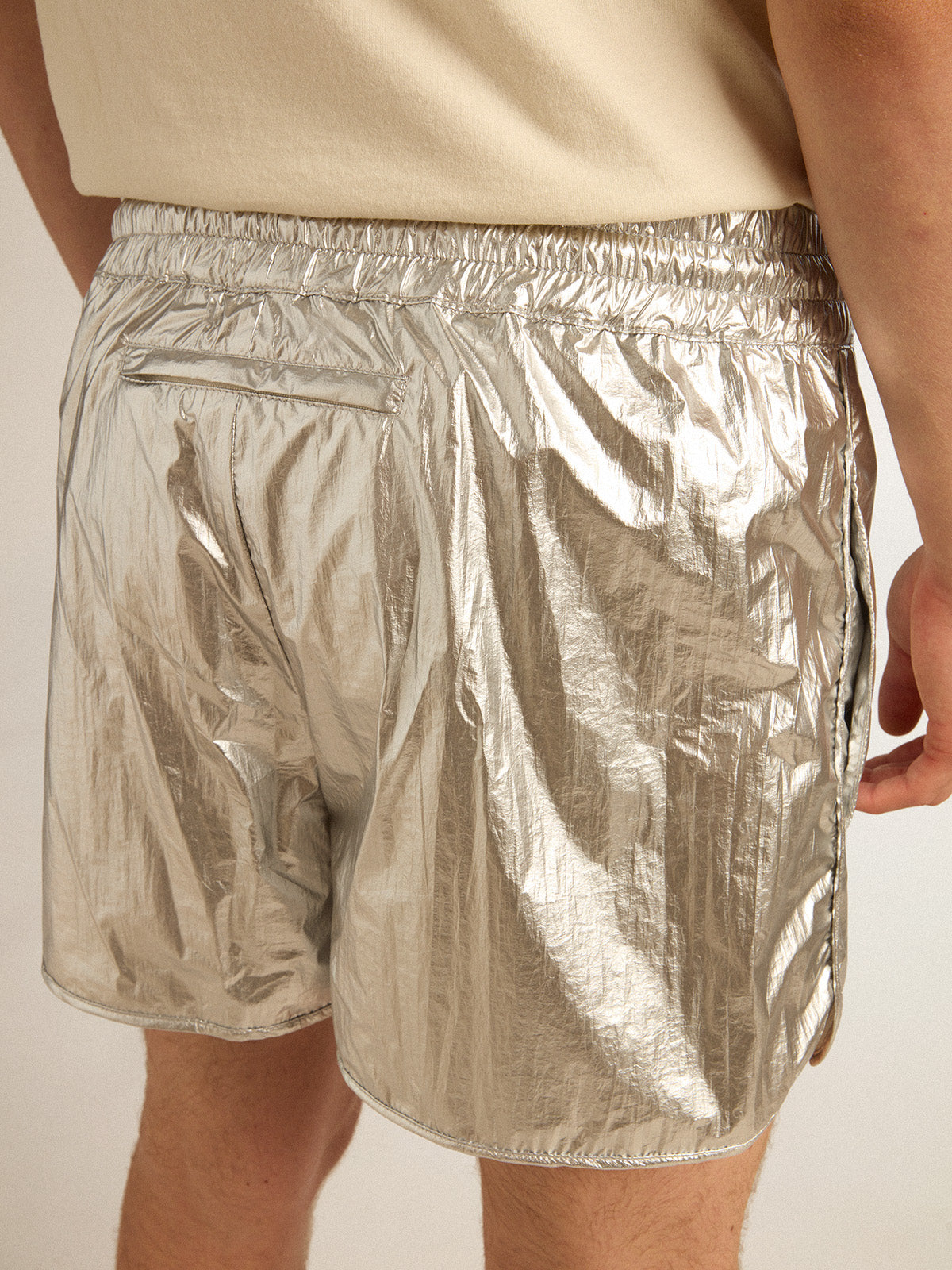 Men's running shorts in silver fabric| Golden Goose