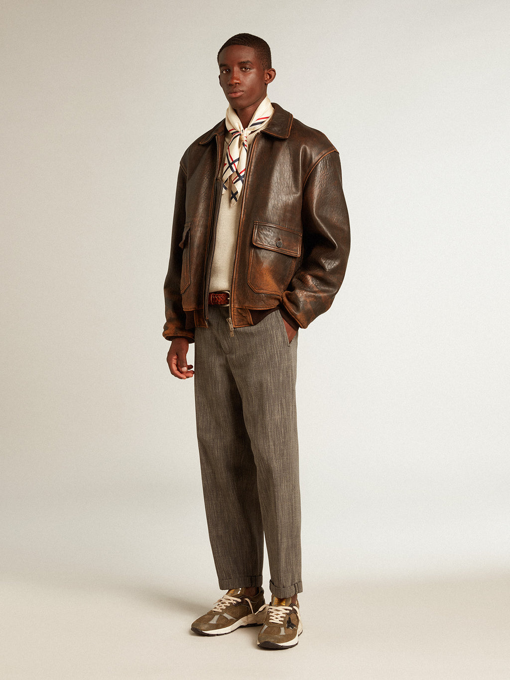 Men's chinos in gray melange wool blend| Golden Goose