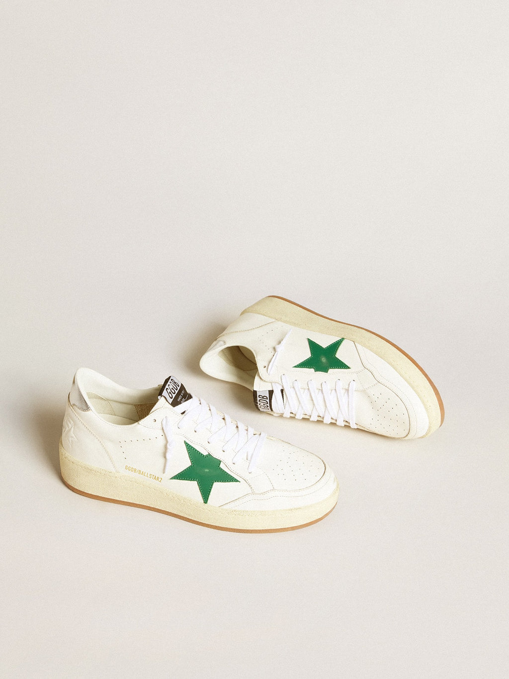 Men's Ball Star 2 with green leather star and metallic leather heel tab| Golden Goose