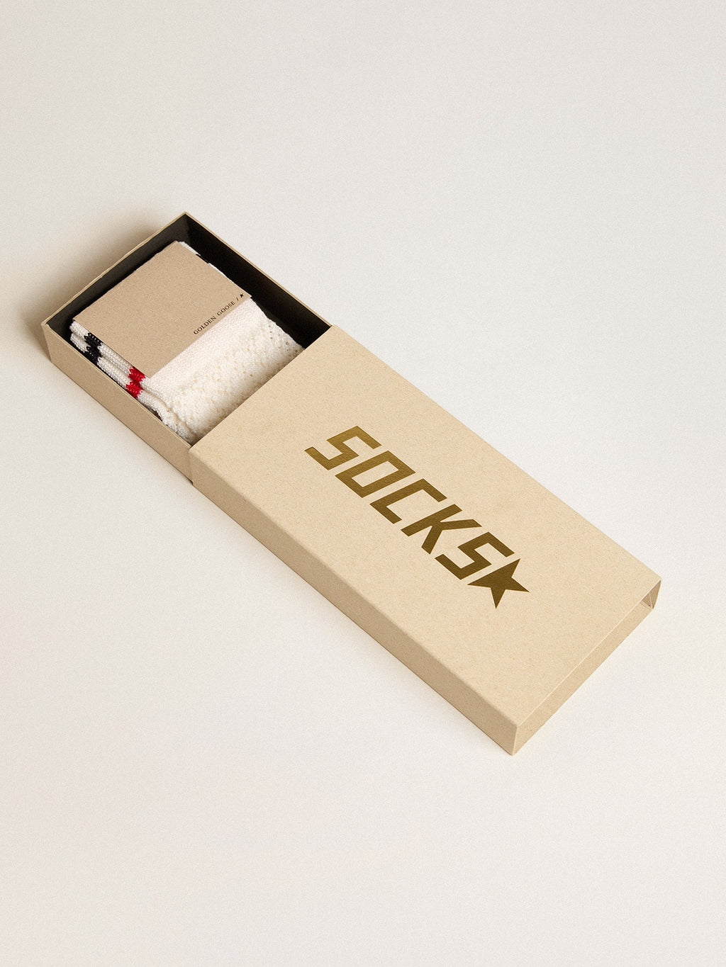 Long ribbed socks in vintage white with two-tone stripes| Golden Goose
