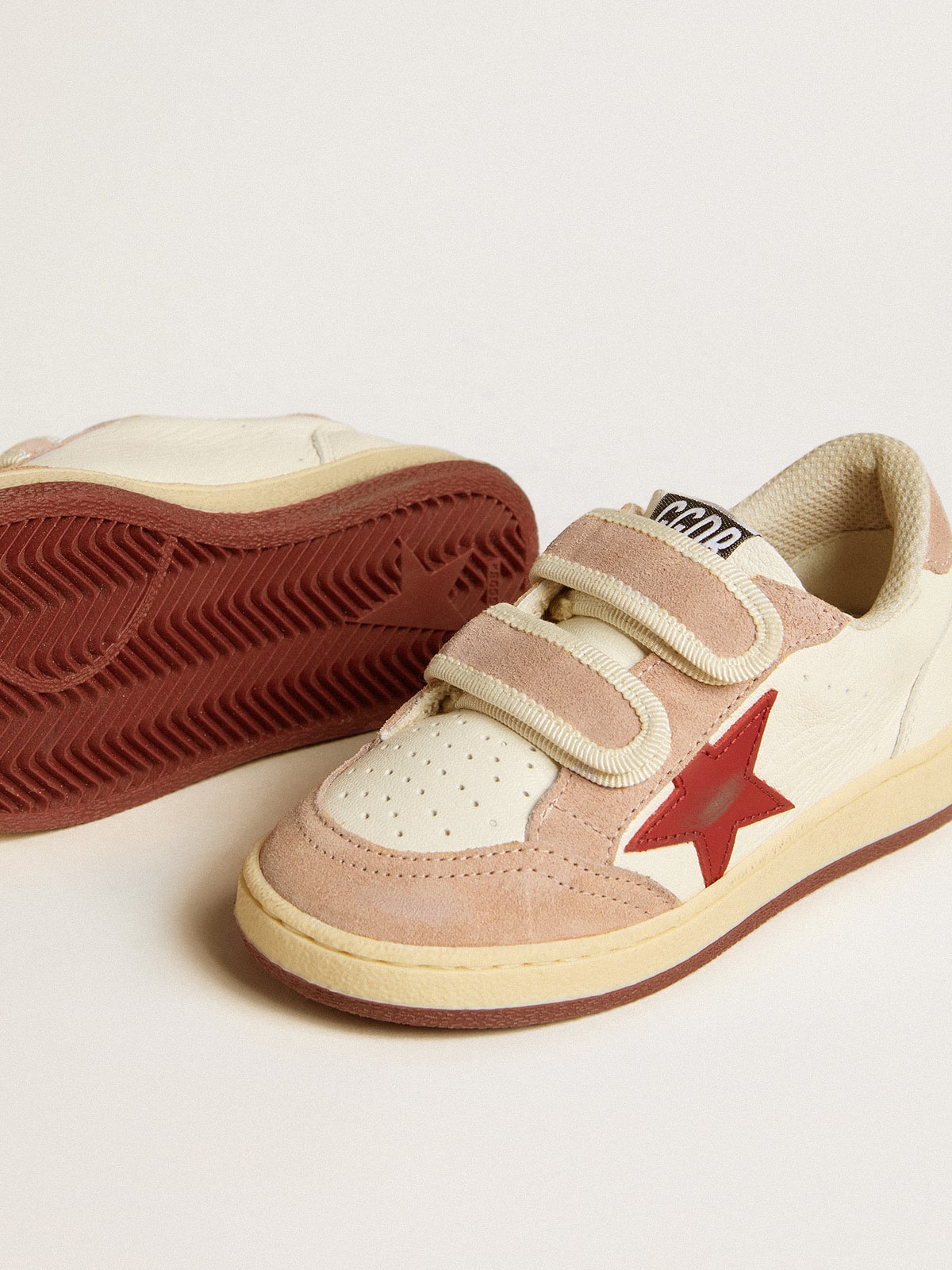 Ball Star Junior in nappa with nappa star and pink suede heel tab| Golden Goose