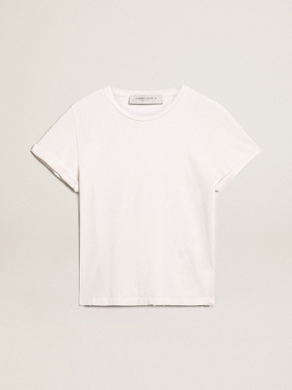 Women's white T-shirt with distressed treatment| Golden Goose