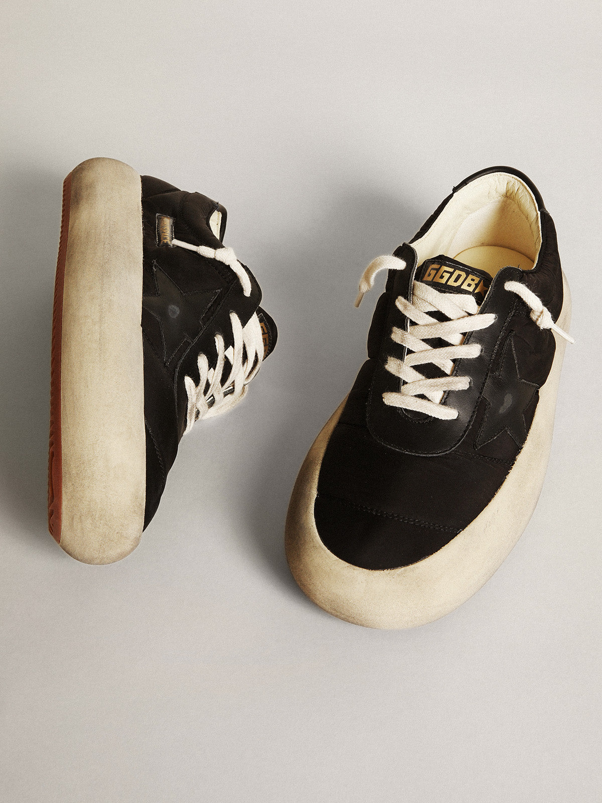 Space-Star shoes in black nylon with black leather star and heel tab| Golden Goose