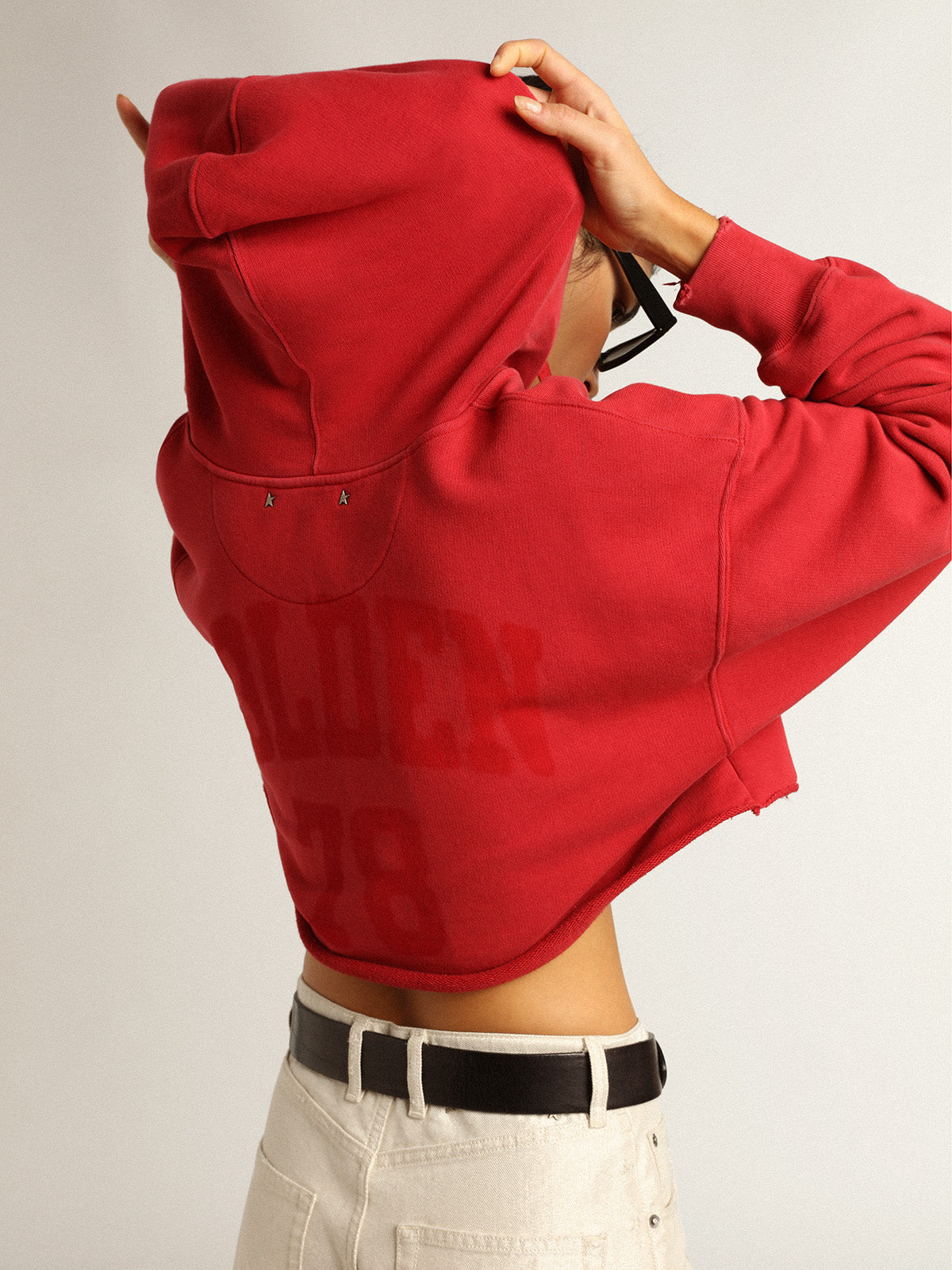 Cropped hooded sweatshirt in red| Golden Goose