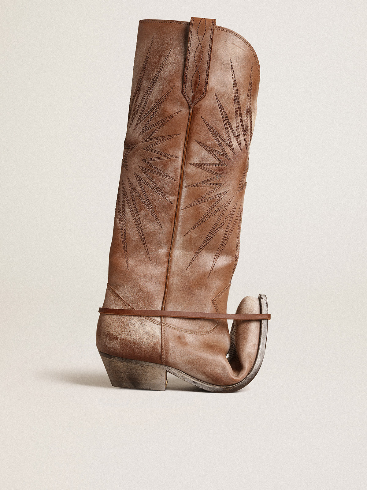 Wish Star boots in brown leather with tone-on-tone inlay star| Golden Goose