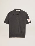 Women's polo shirt in anthracite merino wool| Golden Goose