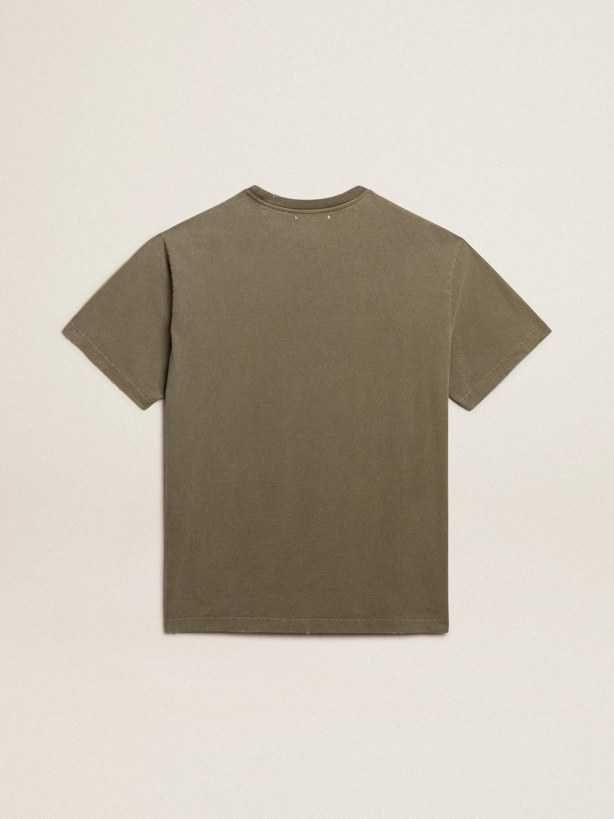 Olive-green regular-fit T-shirt with Golden lettering on the front| Golden Goose