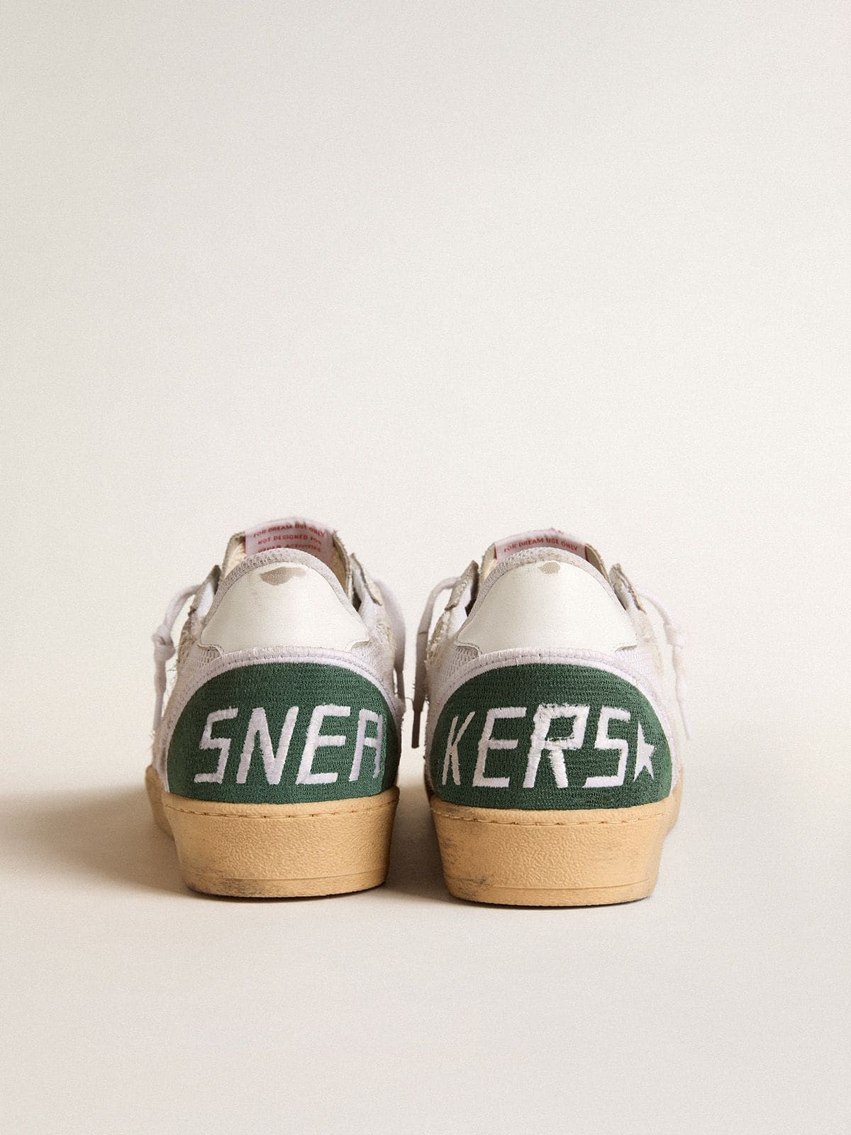Ball Star LTD in white crackle leather and mesh with suede star| Golden Goose