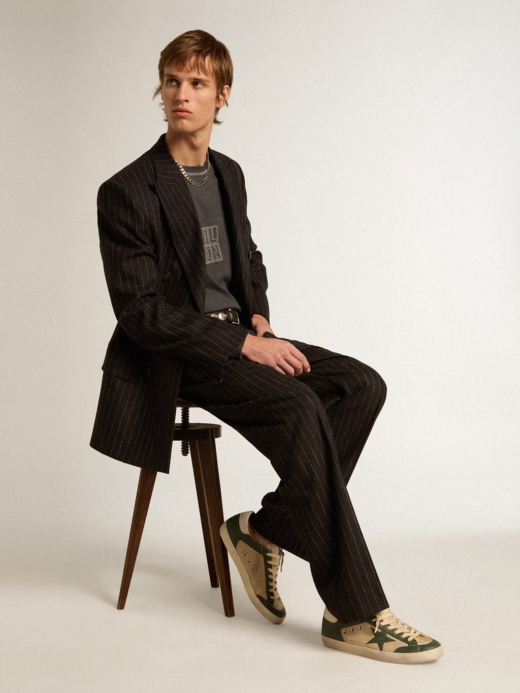 Men's Super-Star LTD in cream mesh and green nappa with nappa star| Golden Goose