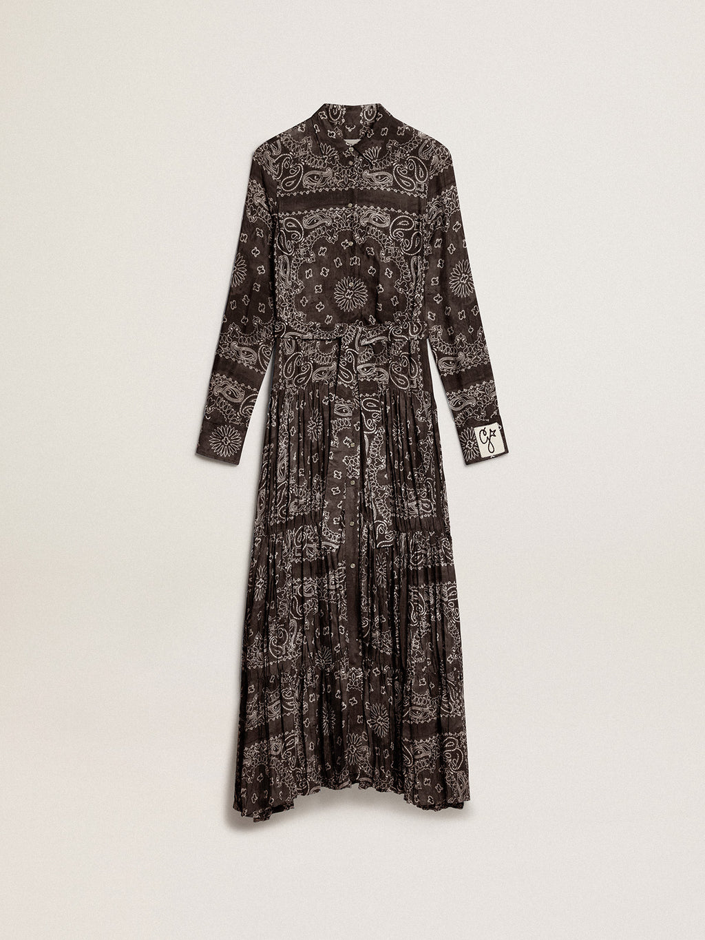 Anthracite-gray shirt dress with paisley print| Golden Goose