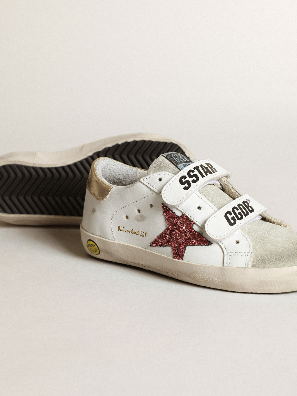 Young Old School with pink glitter star and platinum heel tab| Golden Goose