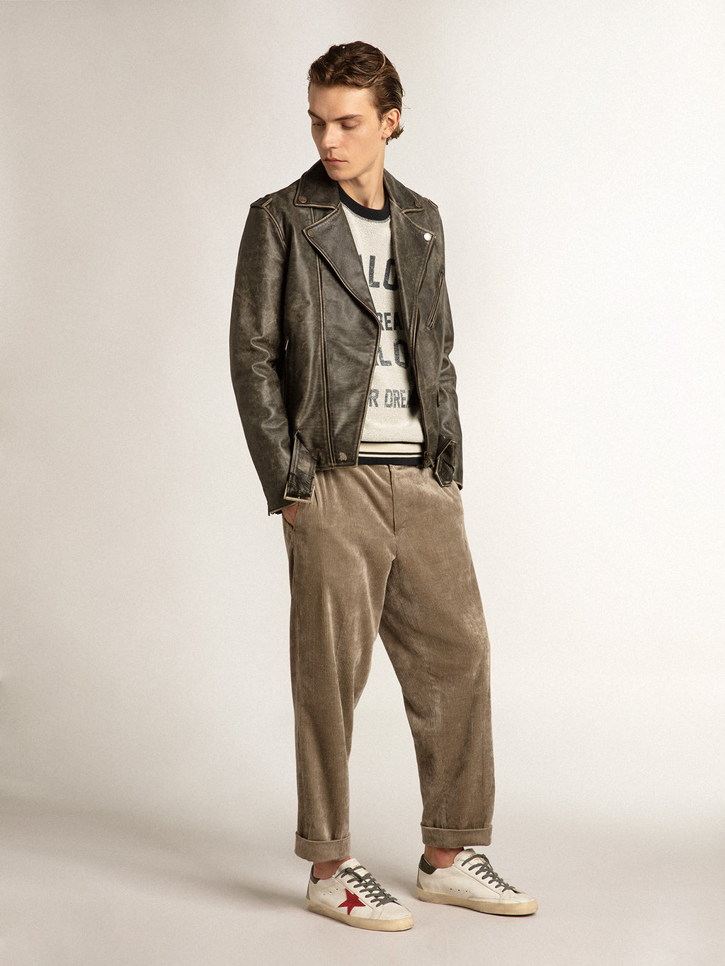 Gray round-neck sweatshirt with lettering| Golden Goose