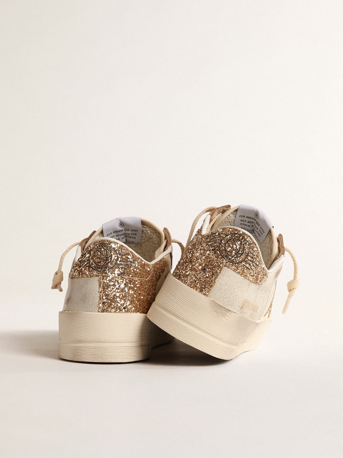 Women's Stardan in ecru nappa leather with gold glitter star and heel tab| Golden Goose