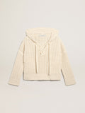 Hooded top in papyrus-colored cotton| Golden Goose