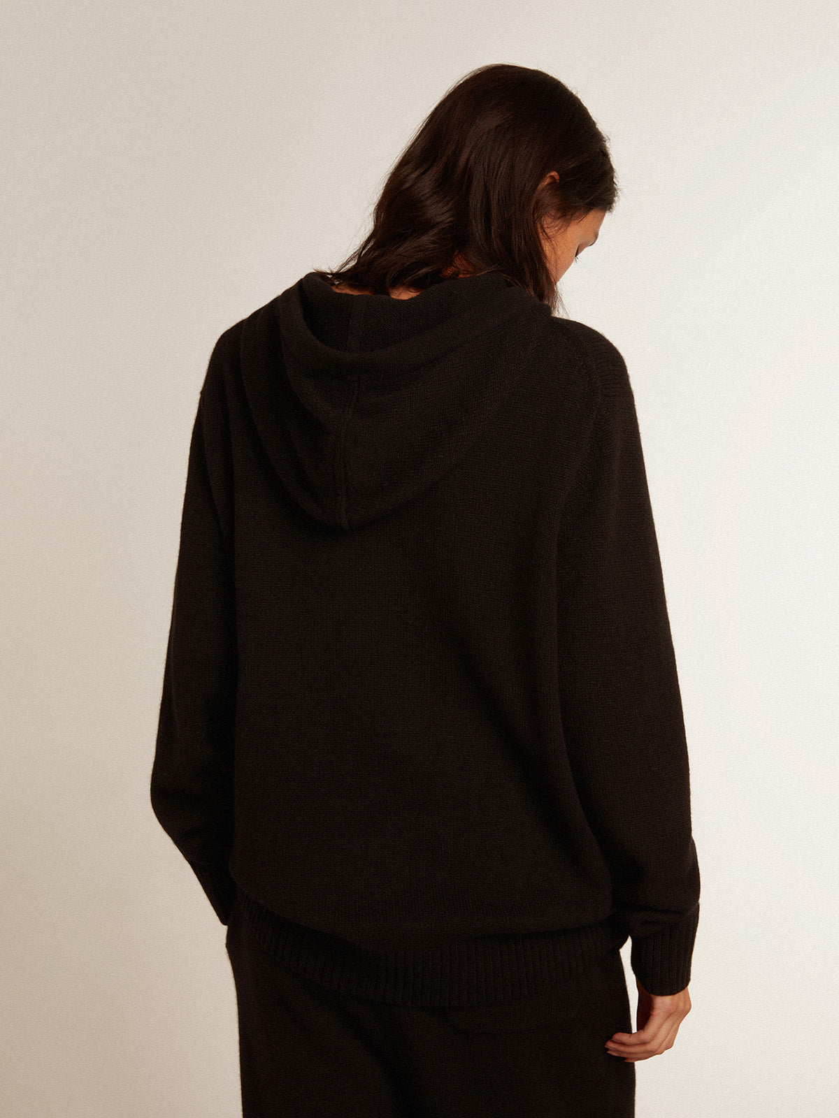 Women's black cashmere blend sweatshirt with hood| Golden Goose