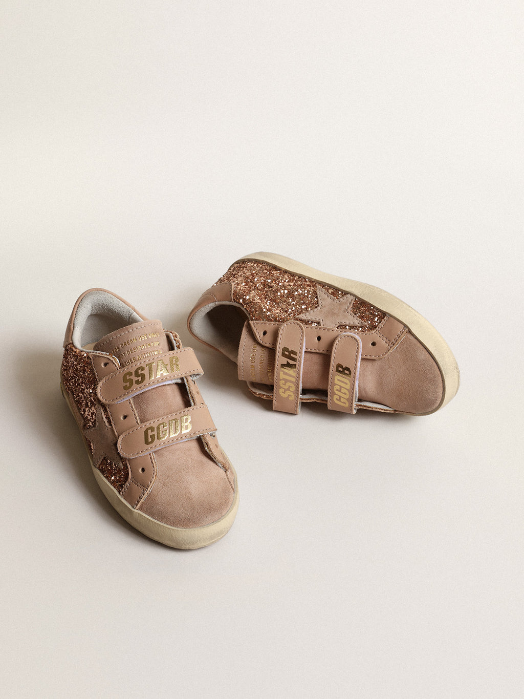 Old School Teen in peach-pink glitter with pink suede star| Golden Goose