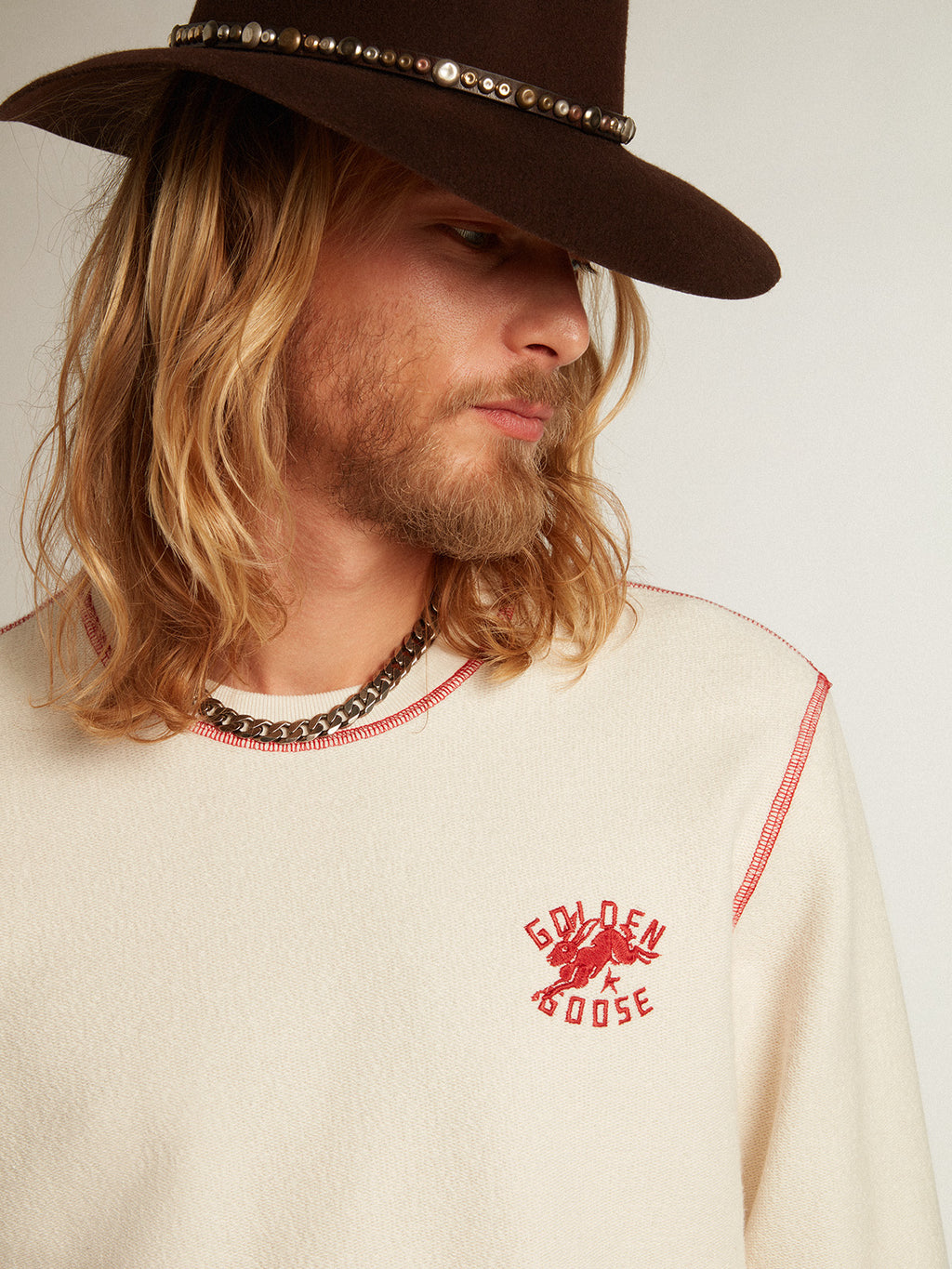 Men's heritage white sweatshirt with CNY logo| Golden Goose