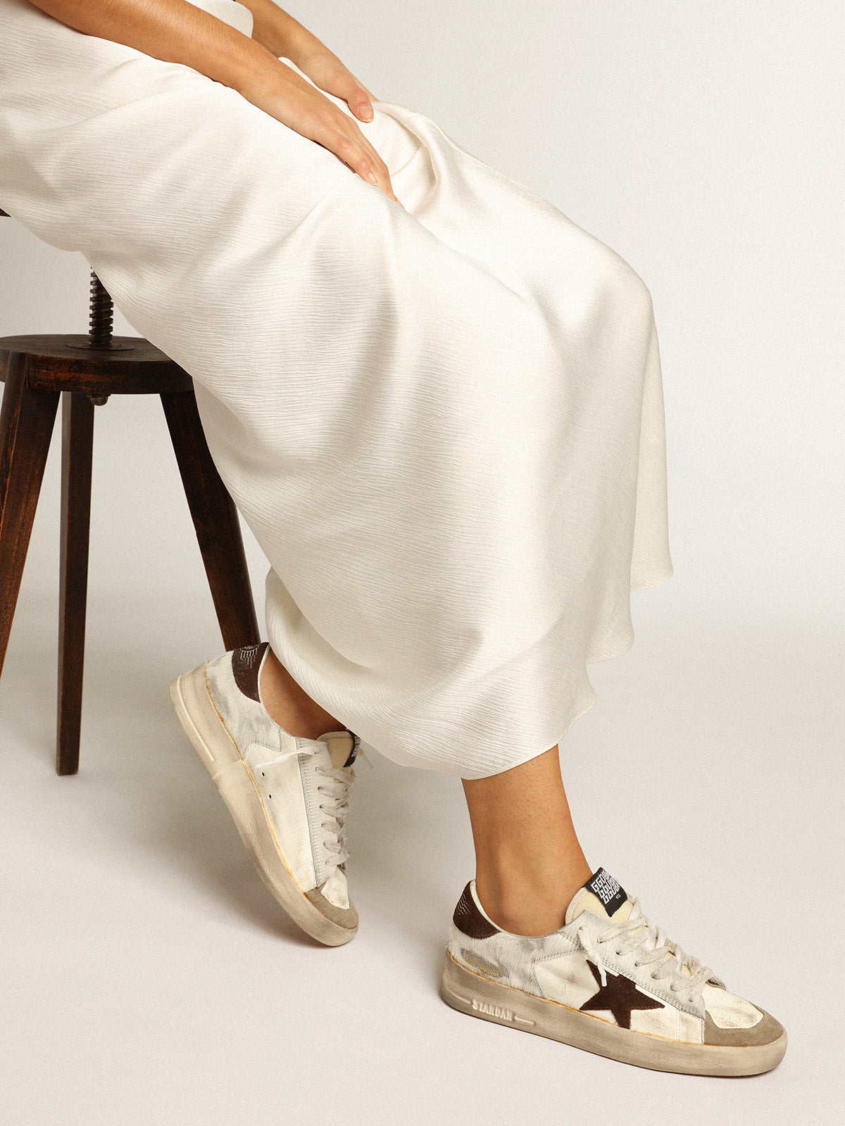 Women's Stardan in nappa and pony skin with brown suede star| Golden Goose