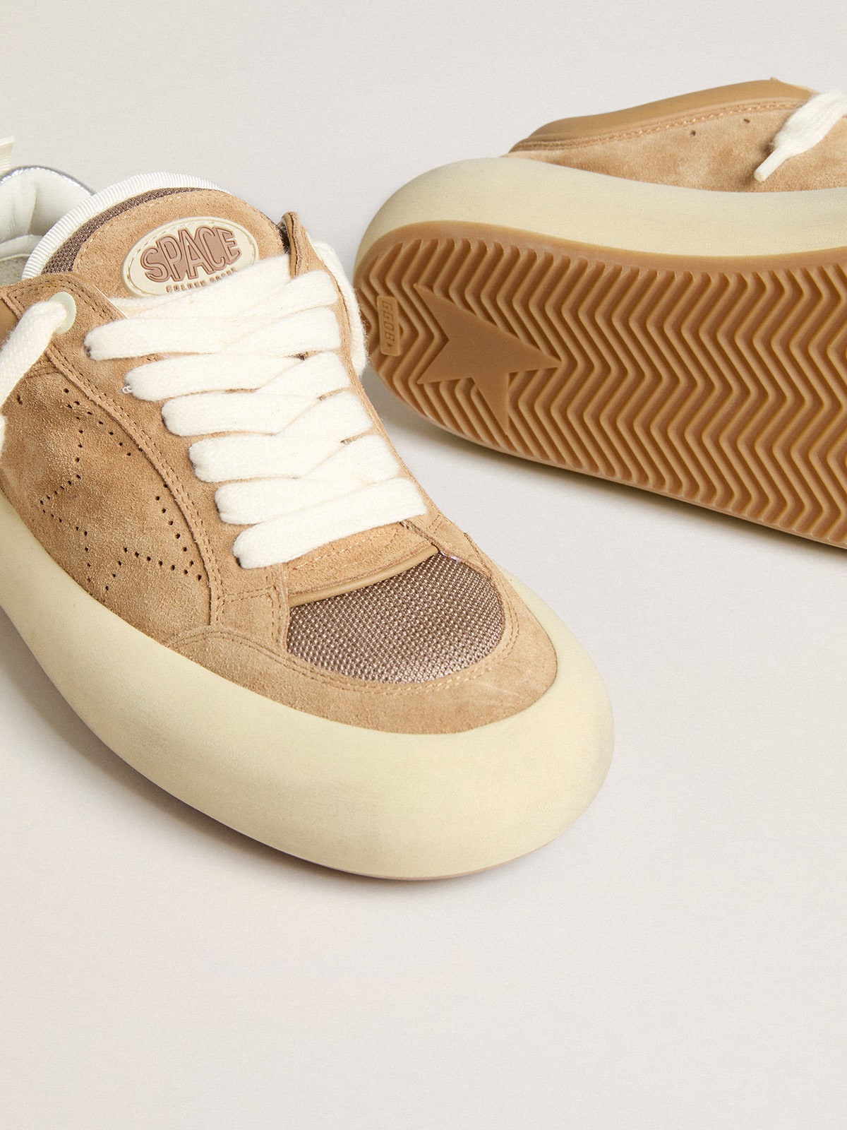 Men's Space-Star Cube in tobacco suede with perforated star| Golden Goose