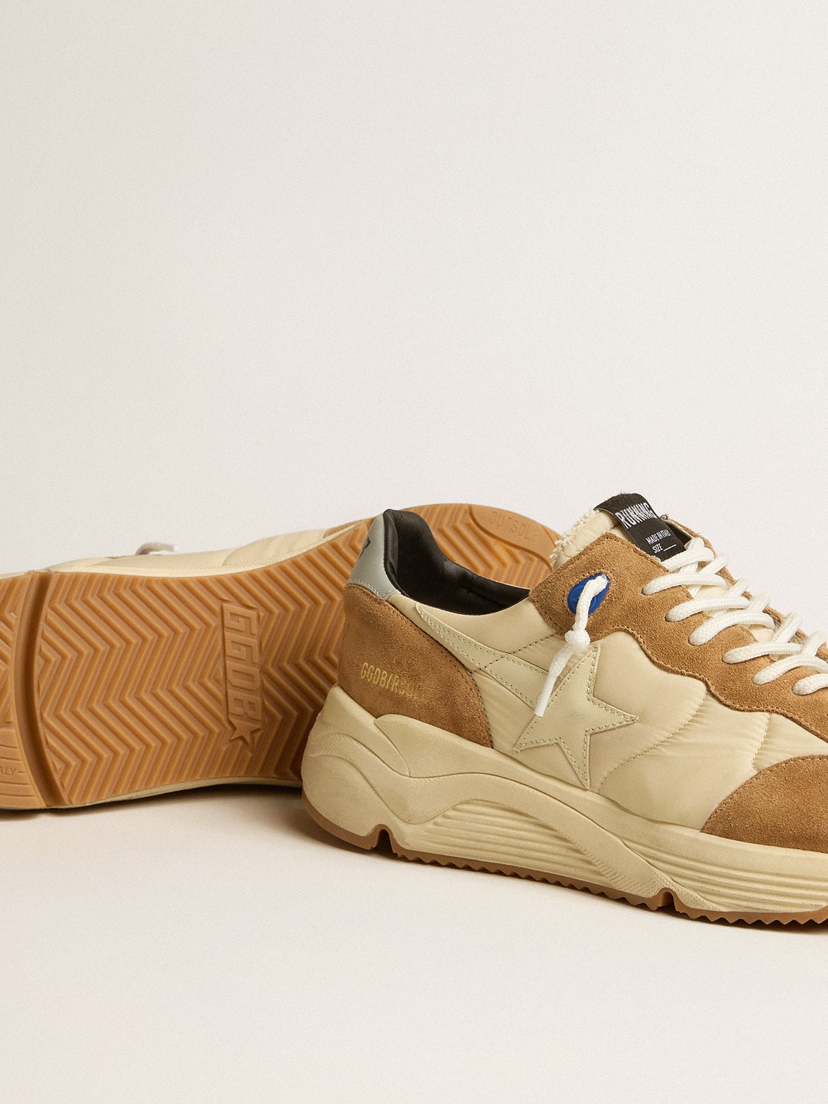 Men's Running Sole in ivory nylon and tobacco suede| Golden Goose