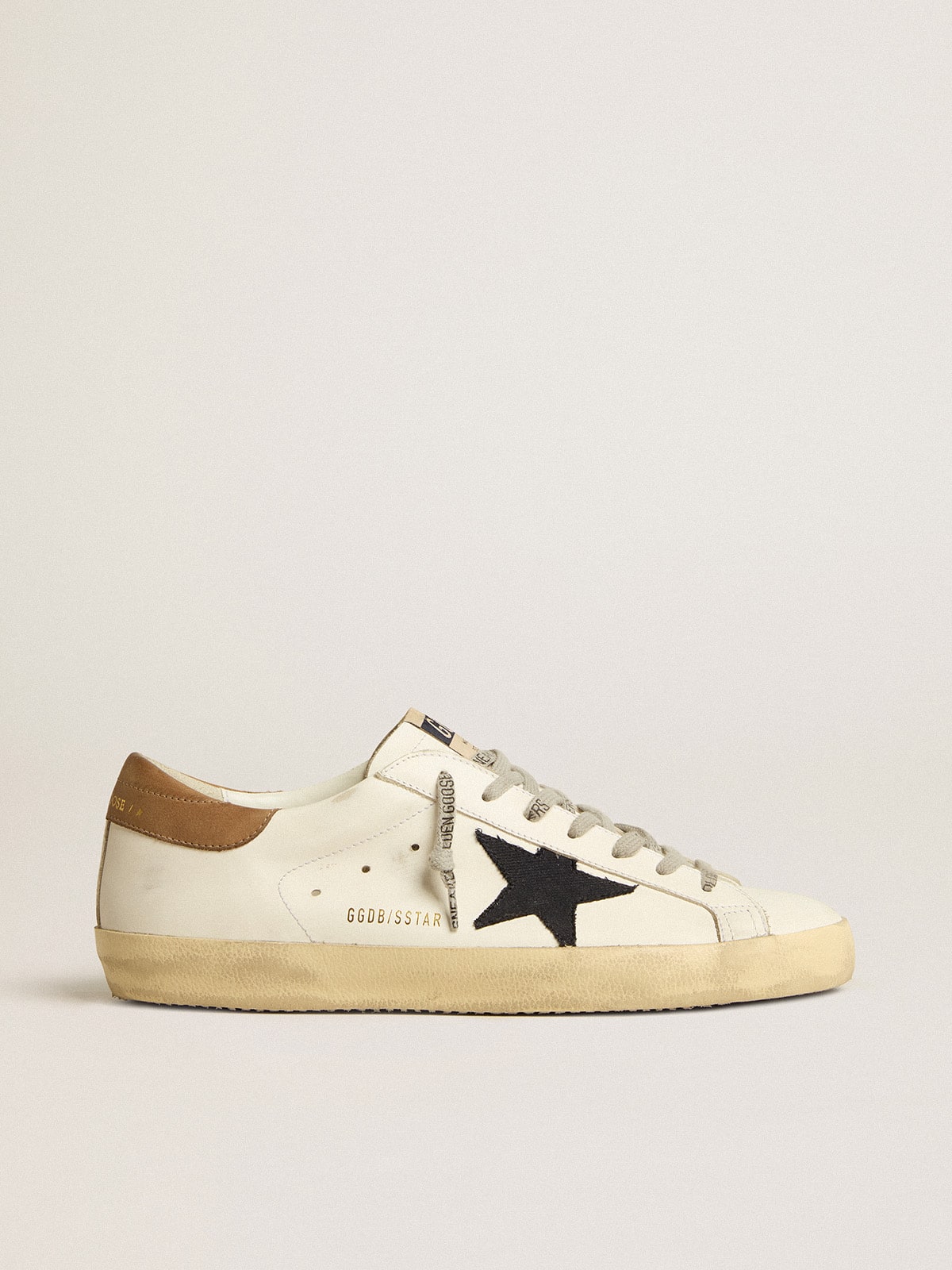 Men's Super-Star with blue canvas star and tobacco leather heel tab| Golden Goose
