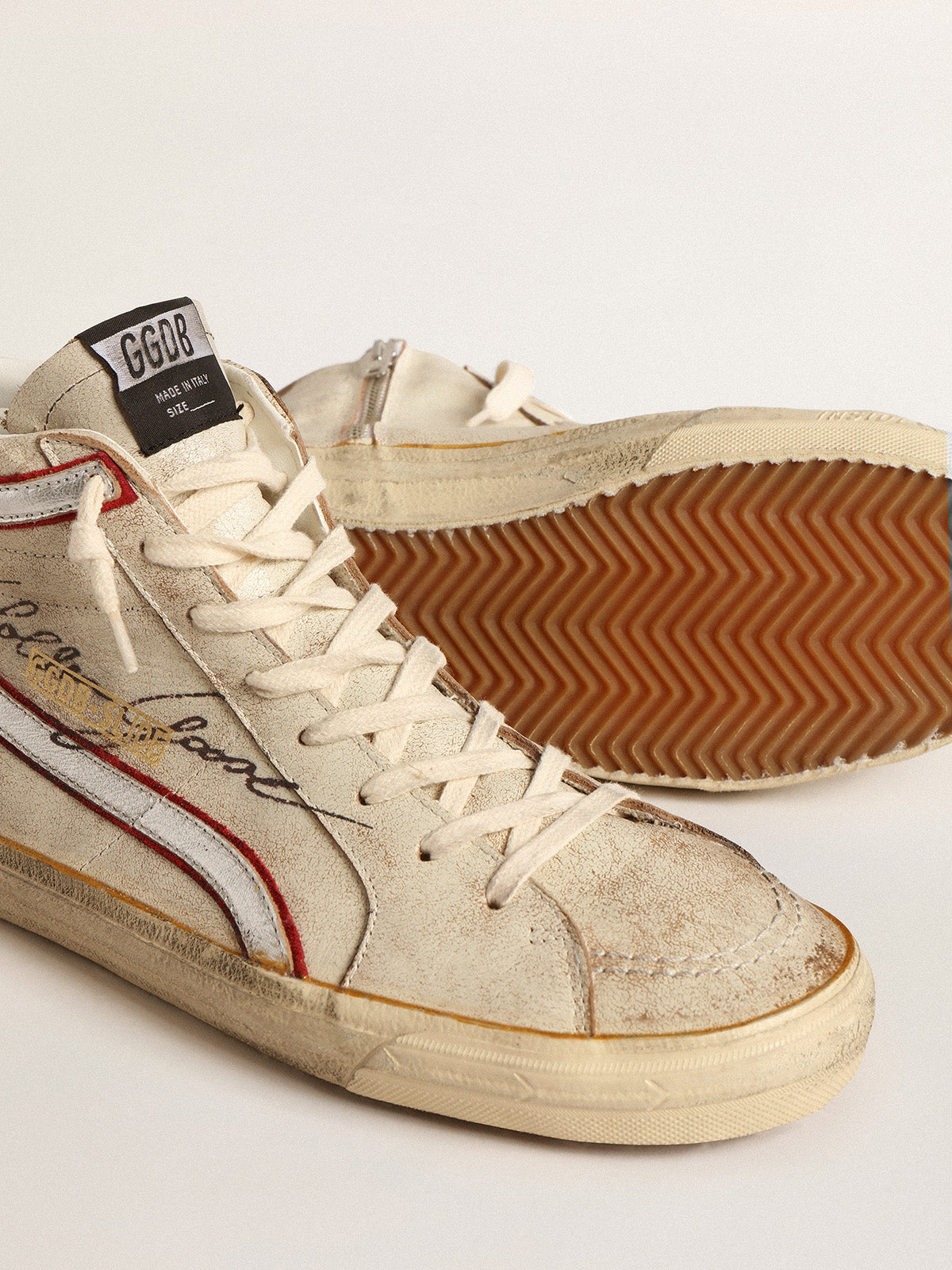 Slide LTD in ecru with bright blue star and silver leather flash| Golden Goose