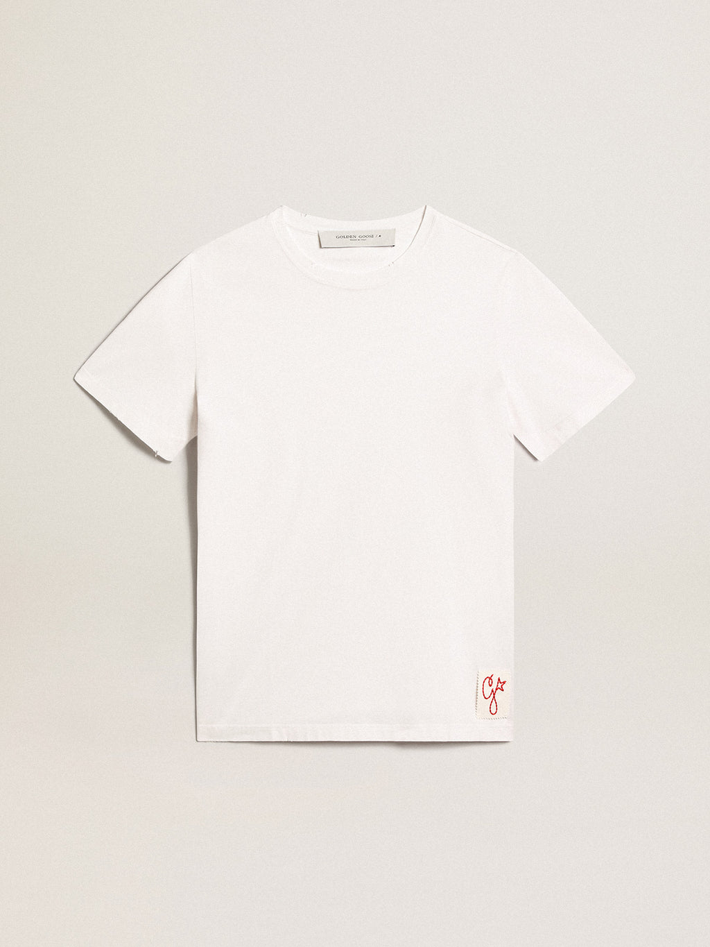 Men's white T-shirt with distressed treatment| Golden Goose