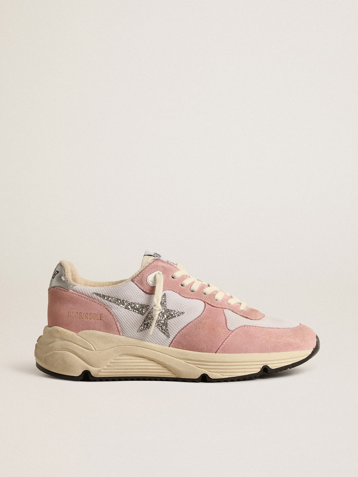 Running Sole in gray mesh and suede with silver glitter star| Golden Goose