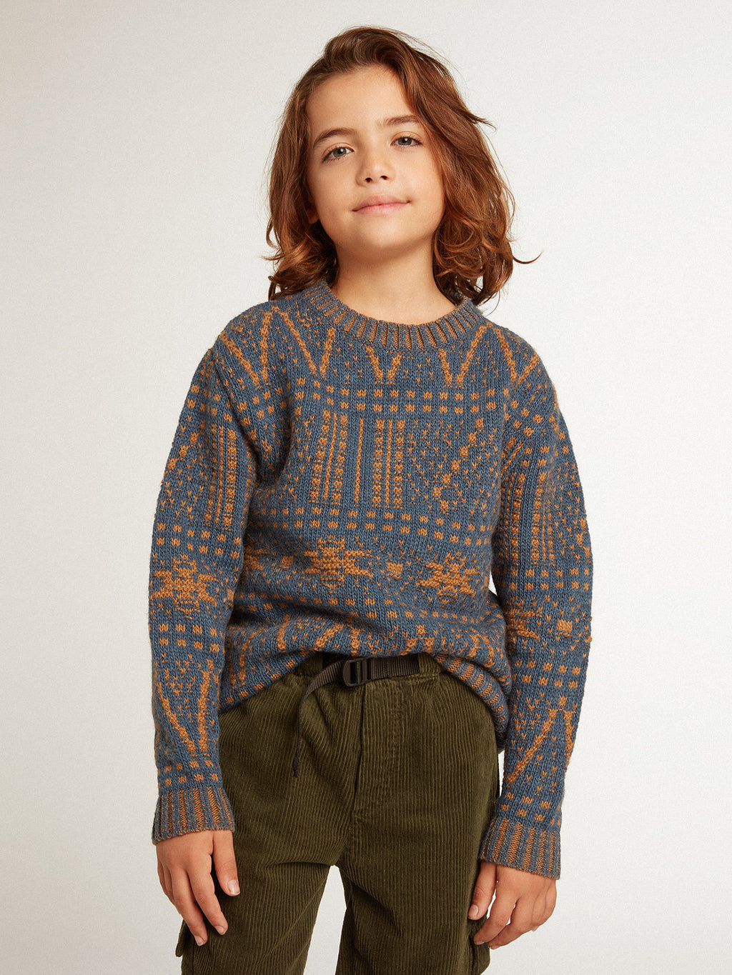 Boys' round-neck sweater with blue Fair Isle motif| Golden Goose