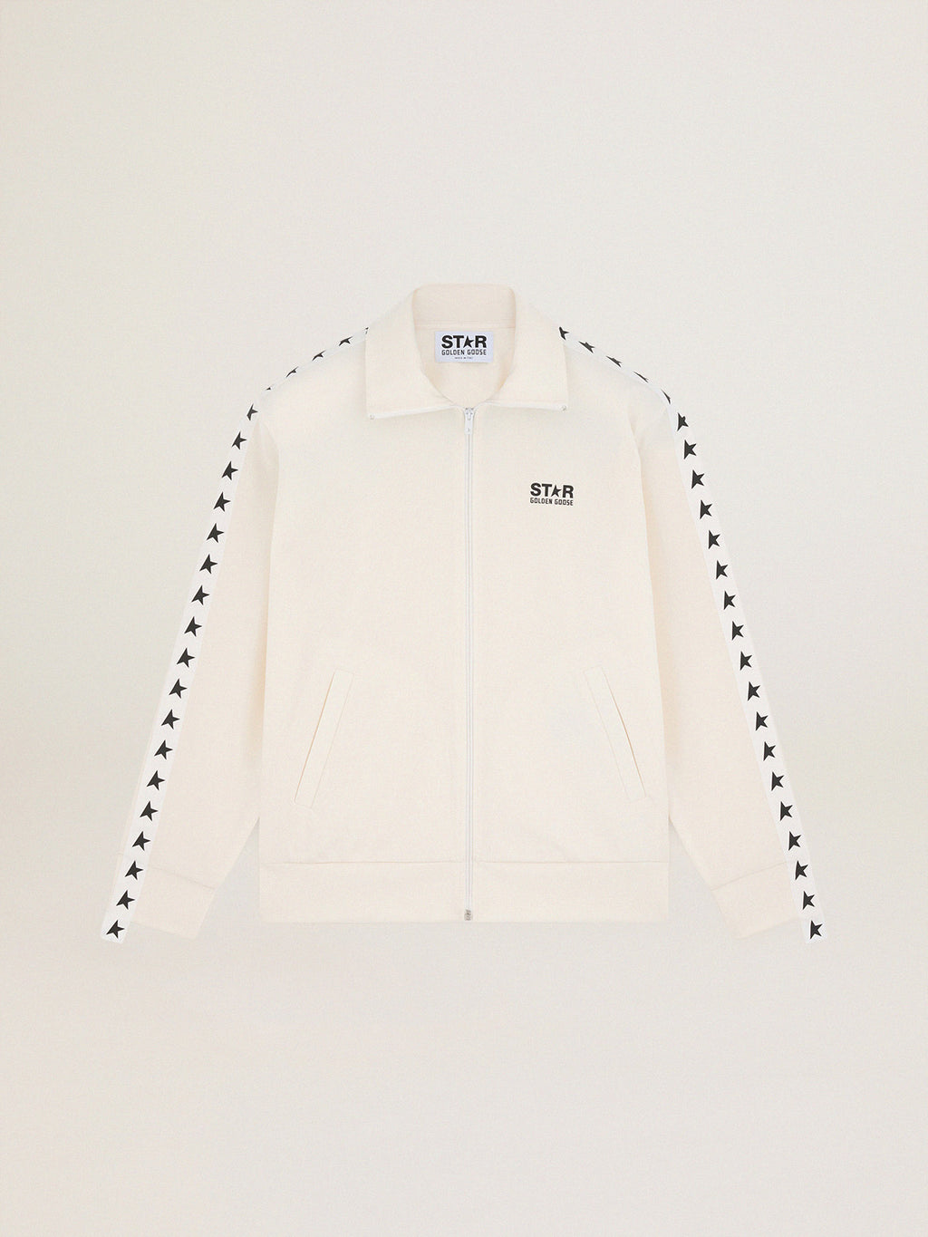 Men's papyrus white zipped sweatshirt with black stars| Golden Goose