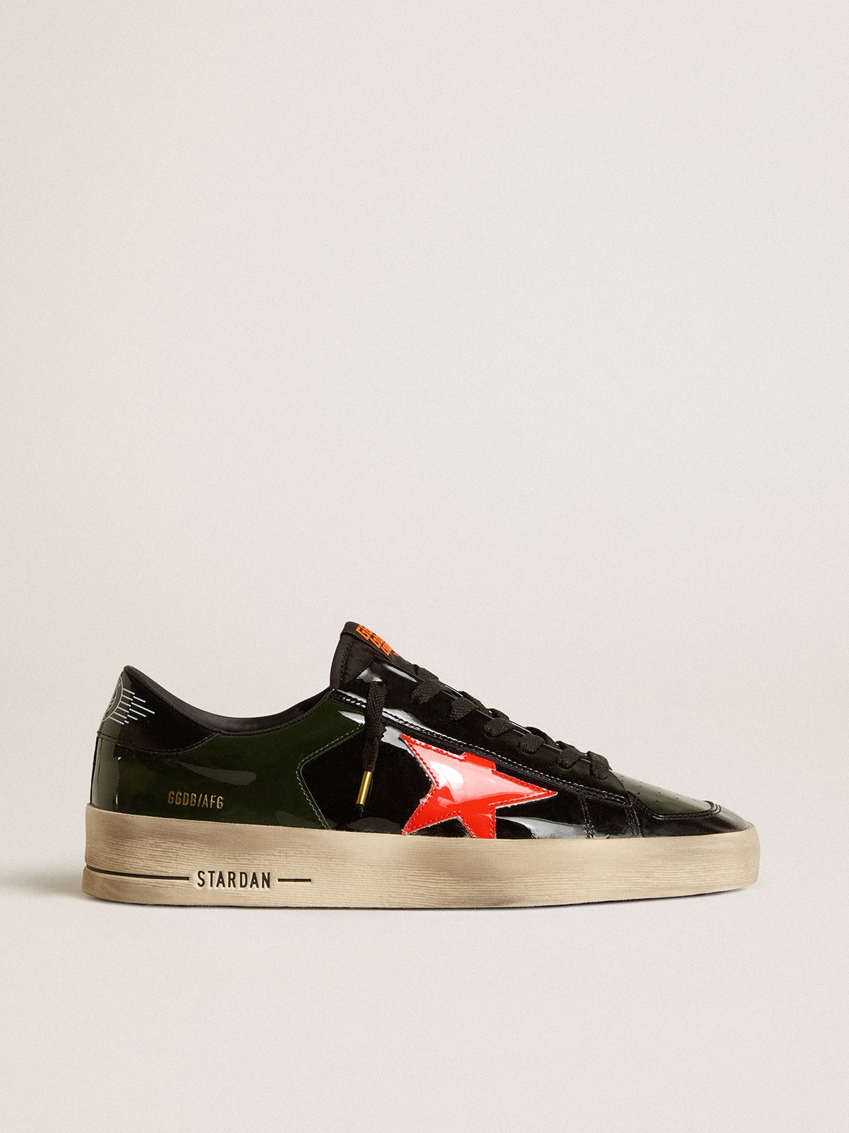 Men's Stardan LAB in black and green patent leather with orange star| Golden Goose
