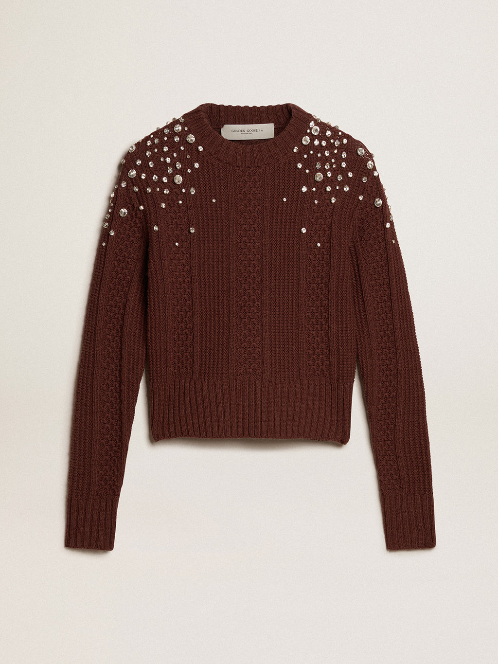 Cropped sweater in burgundy wool with crystals| Golden Goose