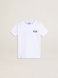 White T-shirt with contrasting black logo and star| Golden Goose