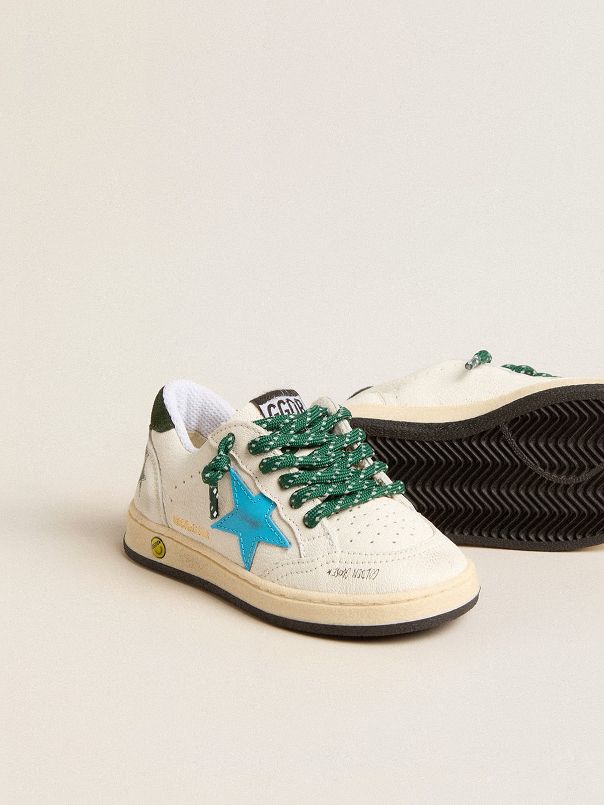 Junior Ball Star with turquoise star and green suede heel tab| Golden Goose