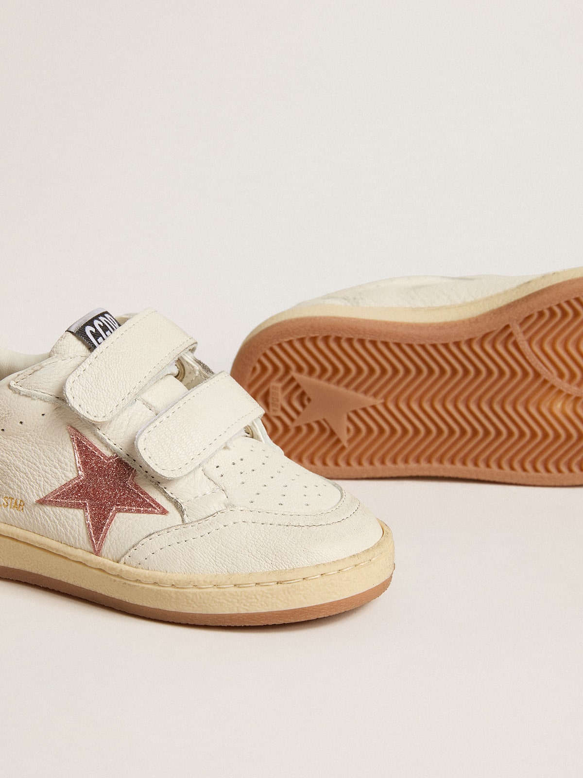 Ball Star Junior in nappa with peach-pink glitter star and heel tab| Golden Goose