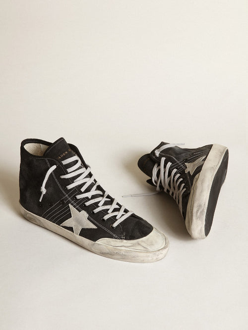 Francy Penstar in black canvas with white suede star and black suede heel tab| Golden Goose