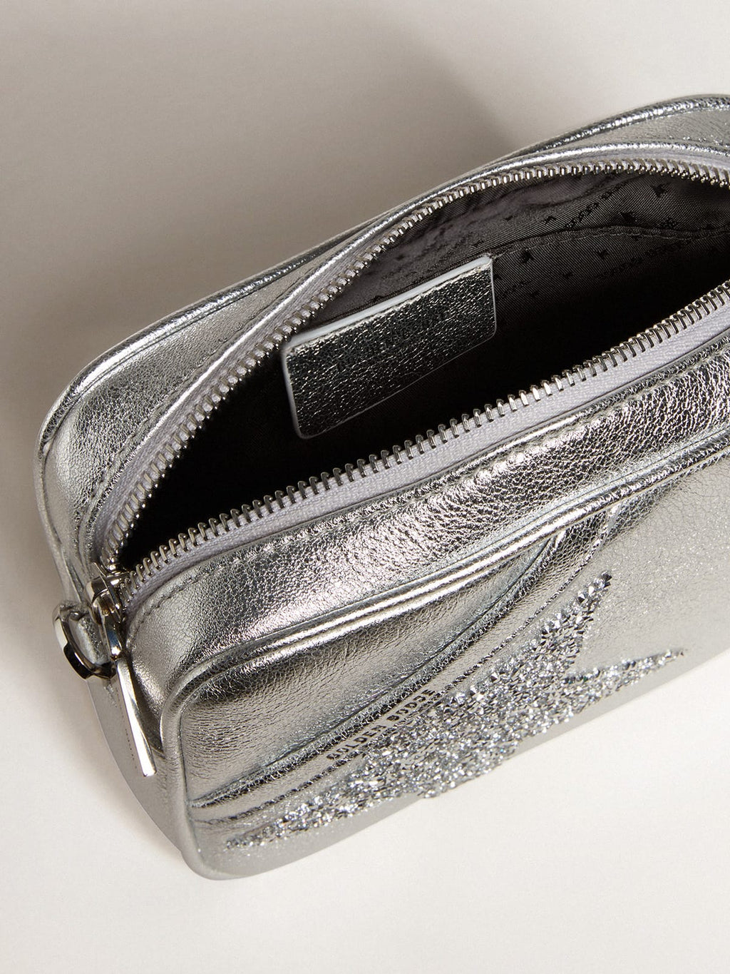 Mini Star Bag in silver metallic leather with Swarovski crystal star| Golden Goose