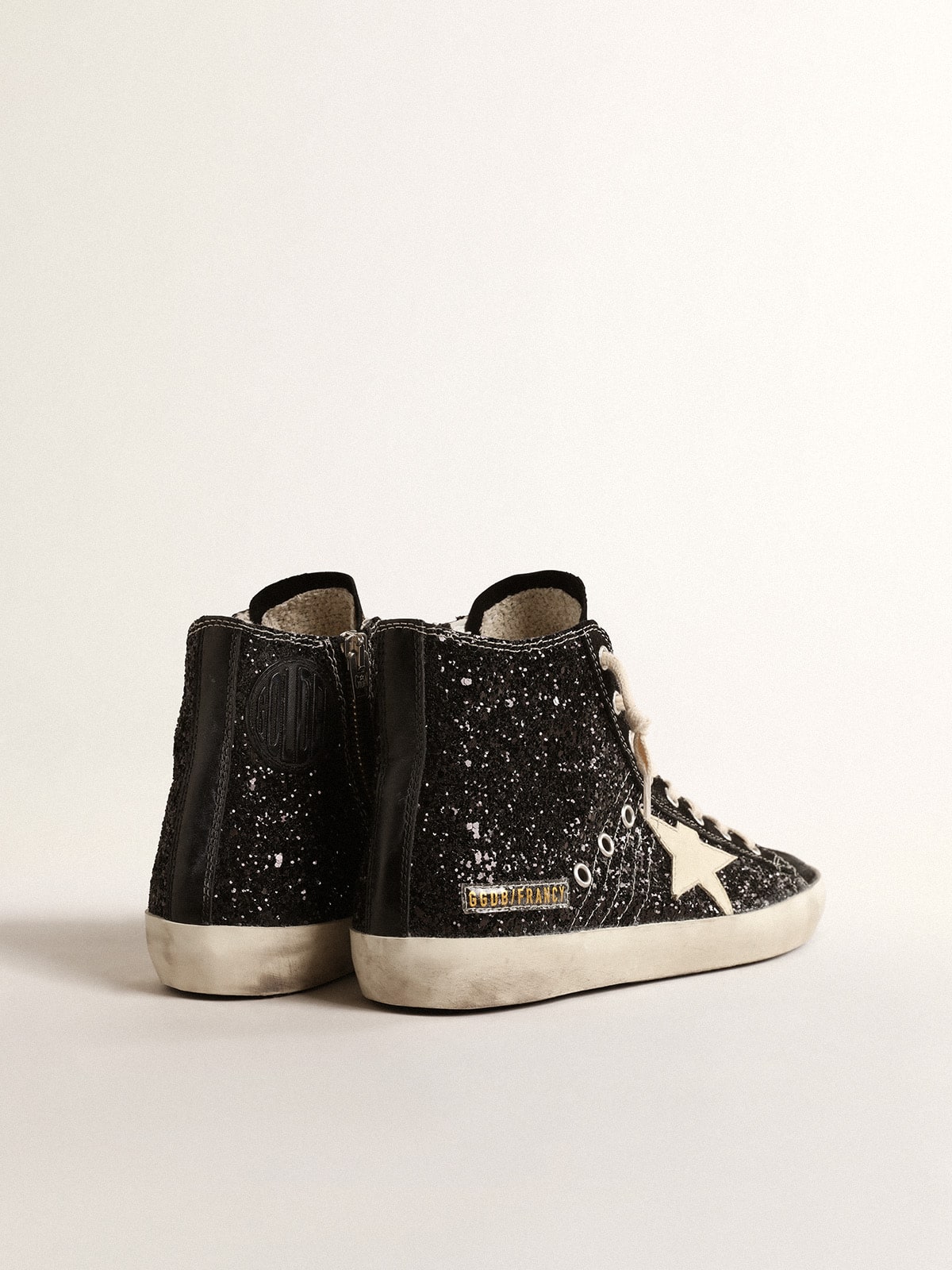 Francy Penstar LTD in glitter with ivory star and black heel tab| Golden Goose