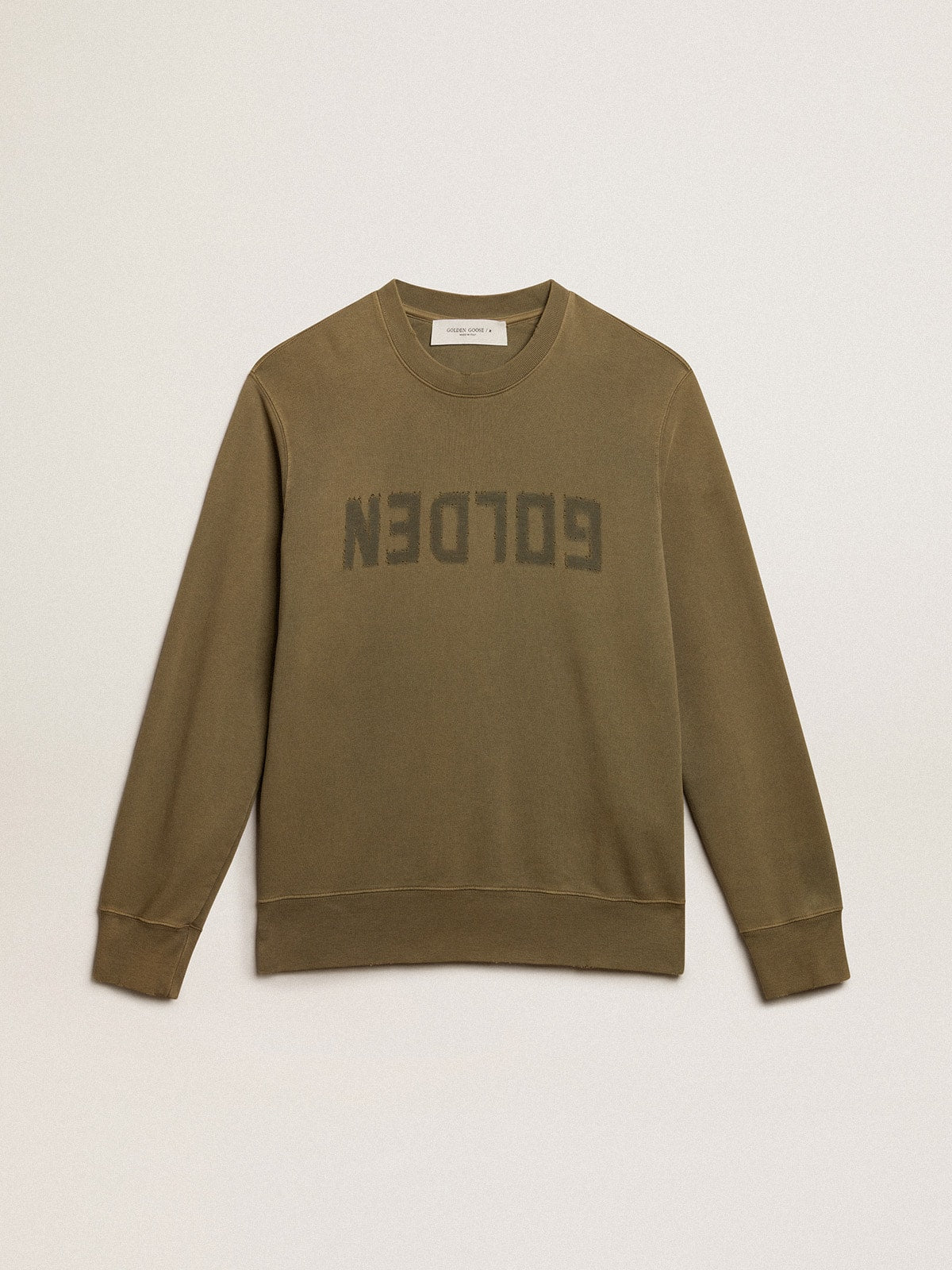 Men's olive green sweatshirt with Golden lettering| Golden Goose