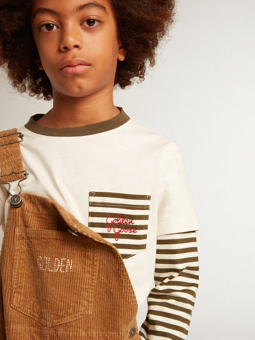 Boys' double-sleeve T-shirt in striped cotton| Golden Goose