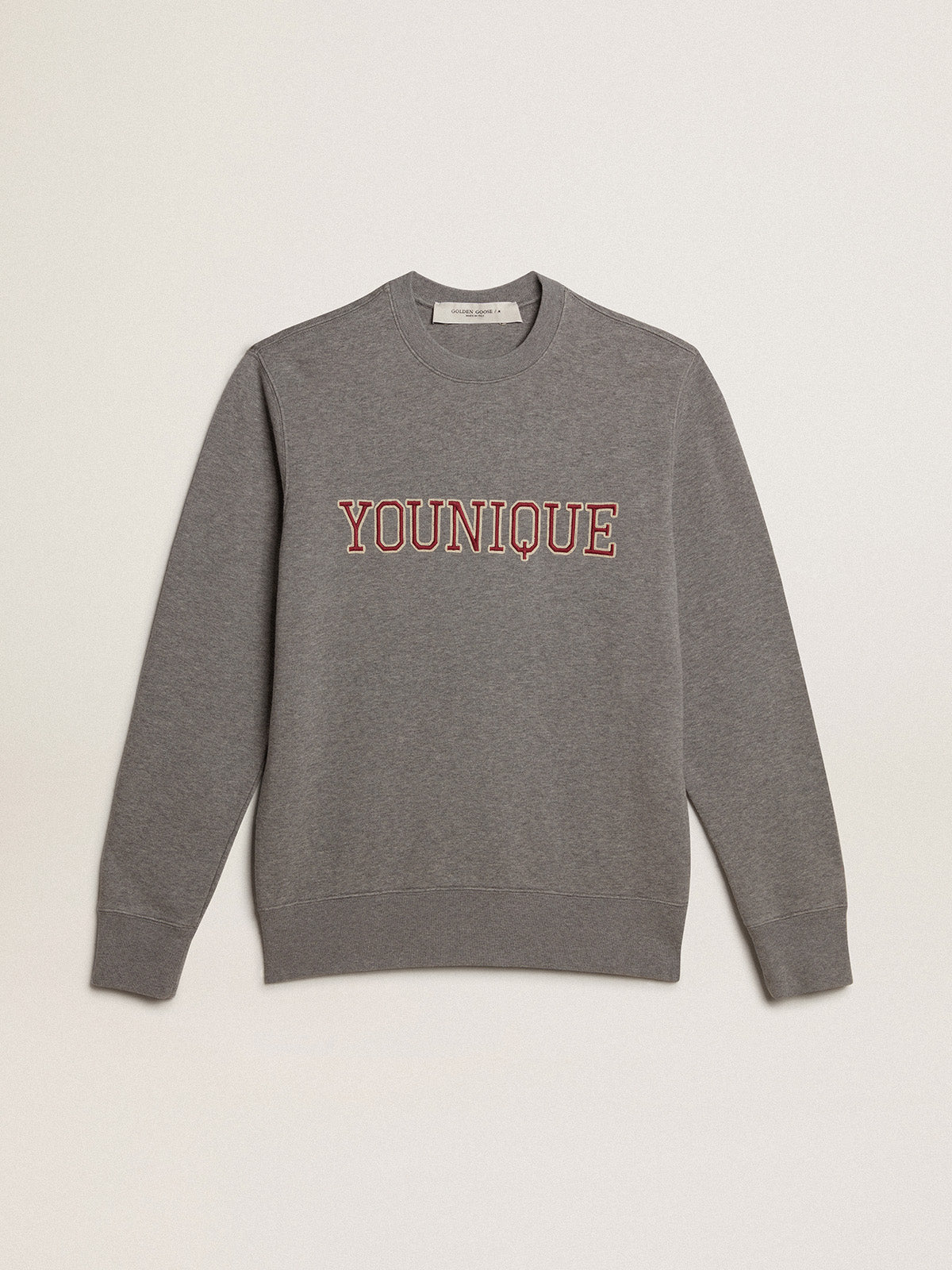 Gray melange cotton sweatshirt with embroidered lettering| Golden Goose