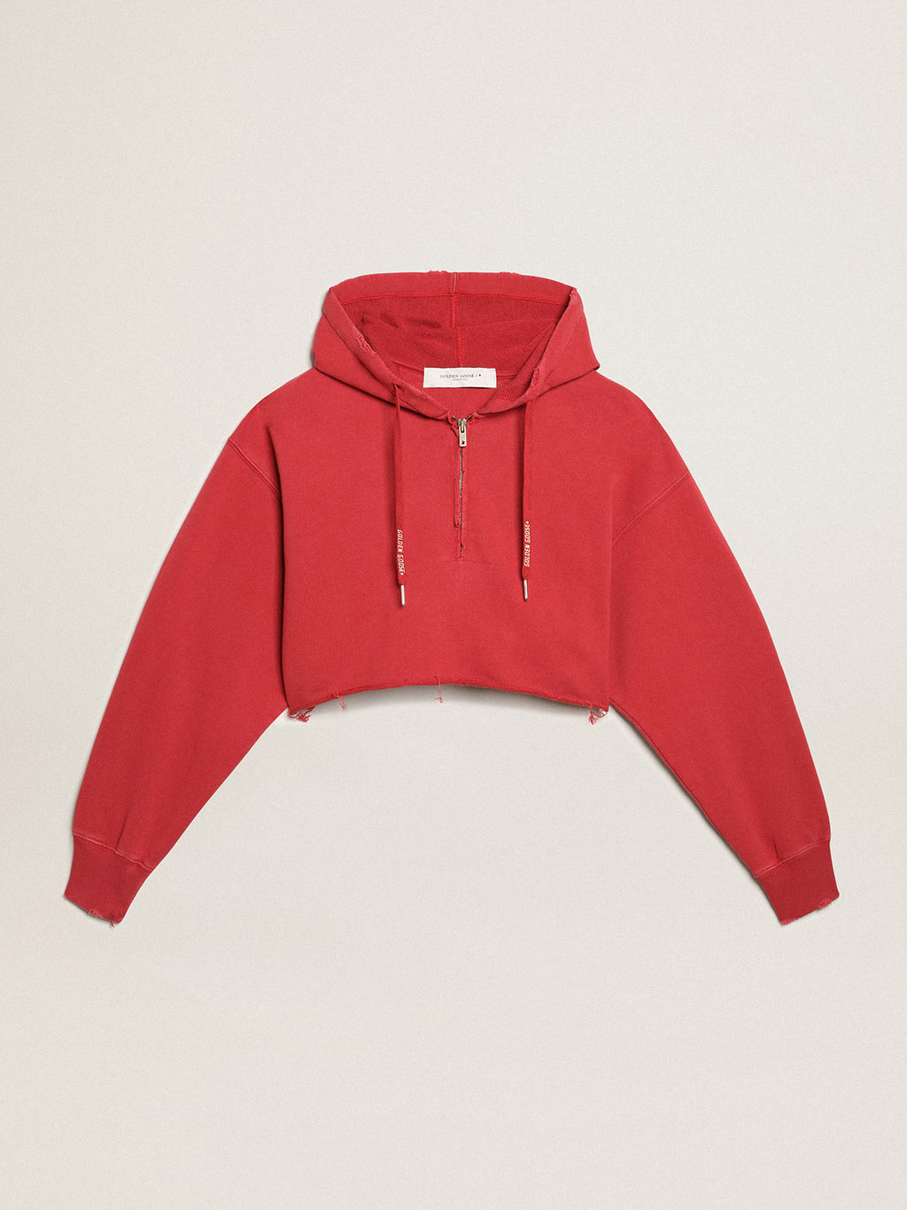 Cropped hooded sweatshirt in red| Golden Goose