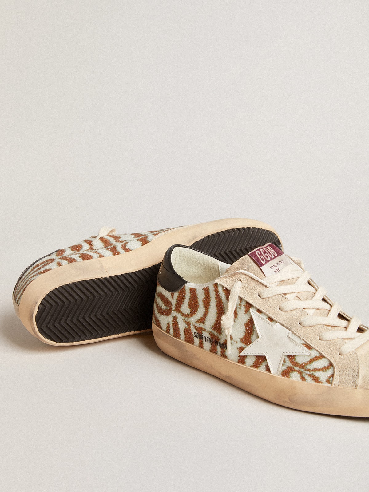 Super-Star LTD in zebra-effect Swarovski with a white leather star| Golden Goose