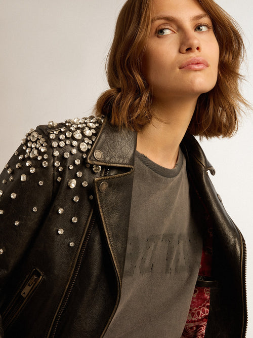 Distressed slim-fit T-shirt in anthracite gray| Golden Goose