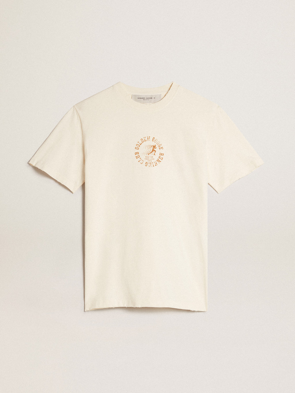 Aged white cotton T-shirt with seasonal logo| Golden Goose